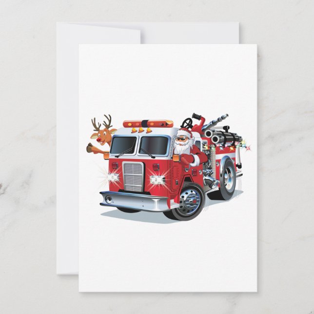 Carte Camion de pompiers de Noël cartoon (Devant)