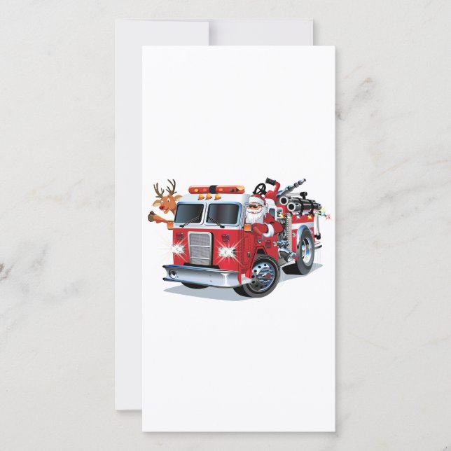 Carte Camion de pompiers de Noël de dessin animé (Devant)