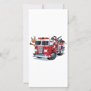 Carte Camion de pompiers de Noël de dessin animé