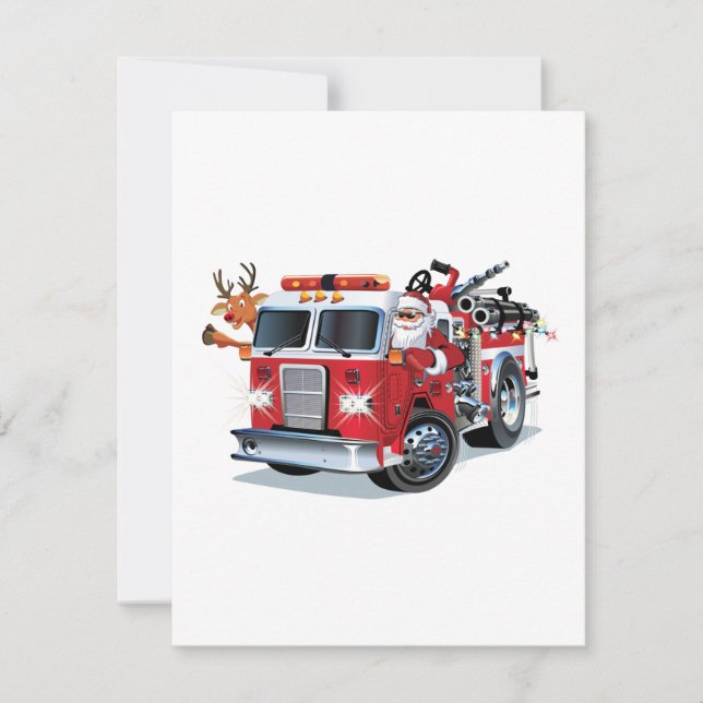 Carte Camion de pompiers de Noël de dessin animé (Devant)