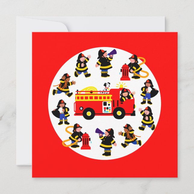 Carte Camion d'incendie avec pompiers occupés (Devant)