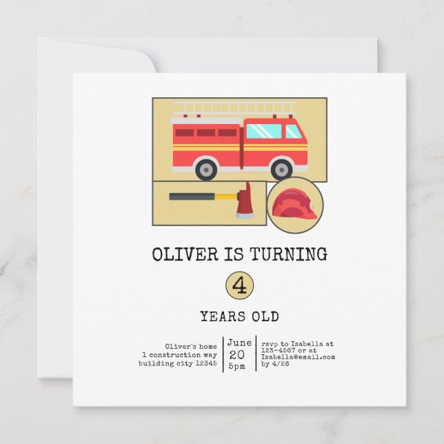 Carte Camion feu rouge | Garçons Anniversaire Thématique (Devant)