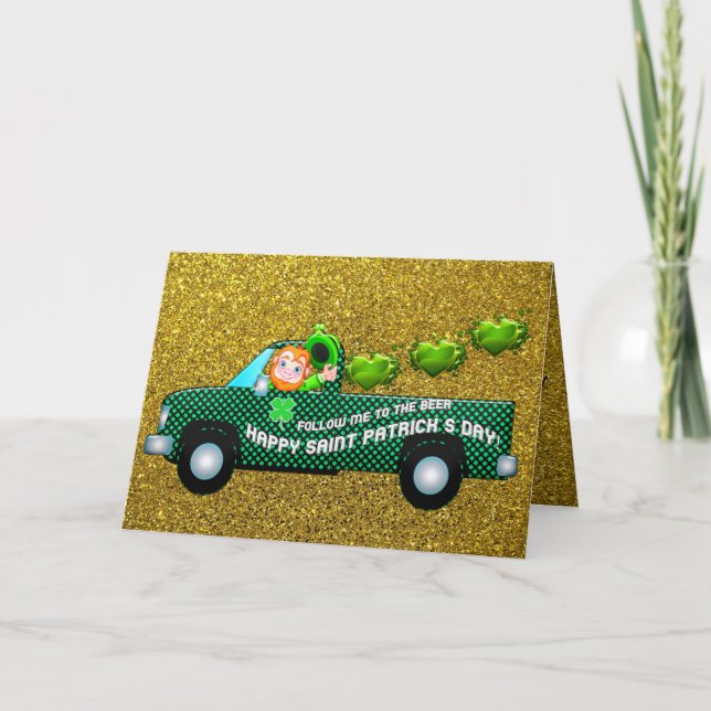 Carte Camion lutin vert vintage St Patrick et texte (Devant)