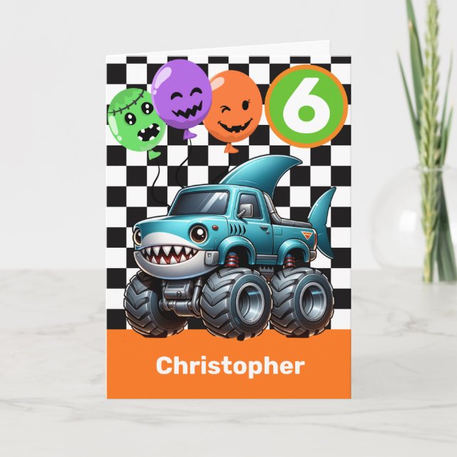 Carte Camion Monster de requin 6e anniversaire Halloween (Devant)