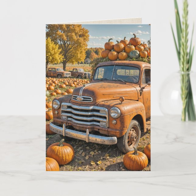 Carte Camion rétro avec Citrouilles pour Thanksgiving (Devant)