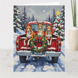 Carte Camionnette Rouge de Noël Basenji Fêtes