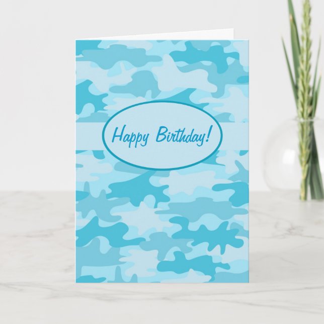 Carte Camouflage Turquoise Joyeux Anniversaire Personnal (Devant)