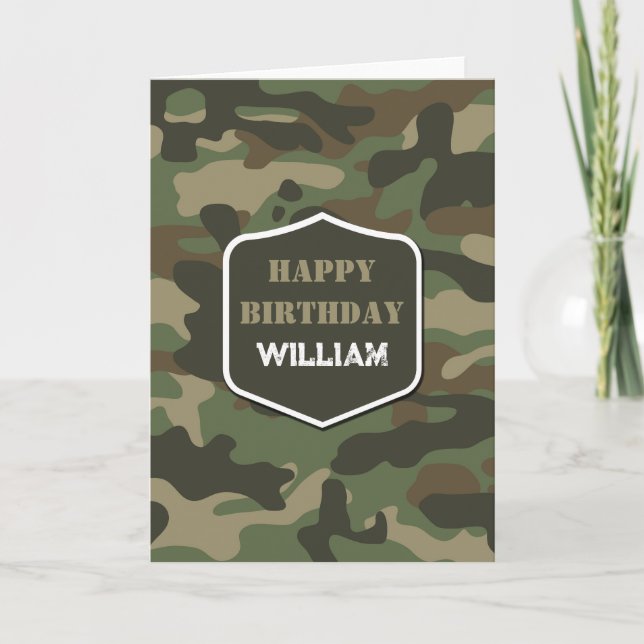 Carte Camouflage Vert Camo Armée Monogramme Anniversaire (Devant)