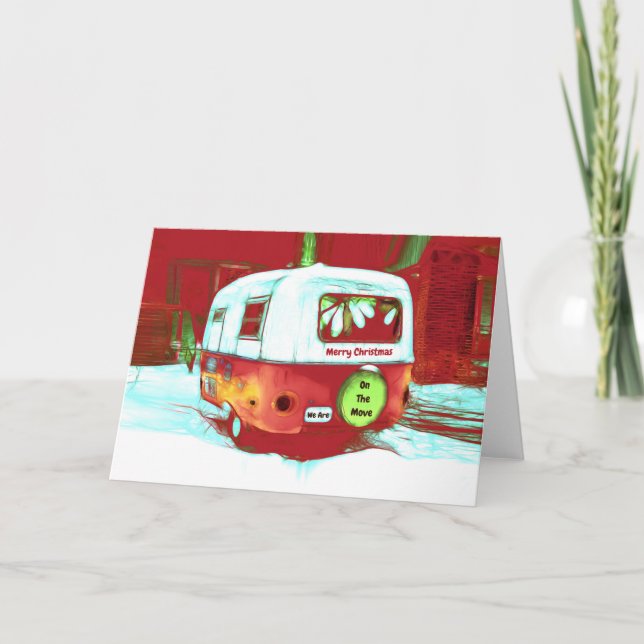 Carte Camper Retro Christmas Red Green Vintage Moving (Devant)