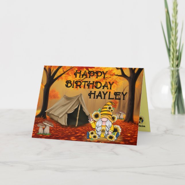 Carte Camping Anniversaire Gnome (Devant)
