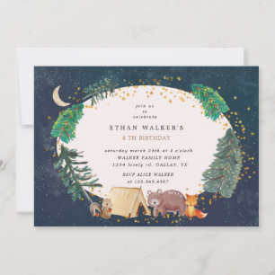 Carte camping de nuit animal boisé Anniversaire Invitati
