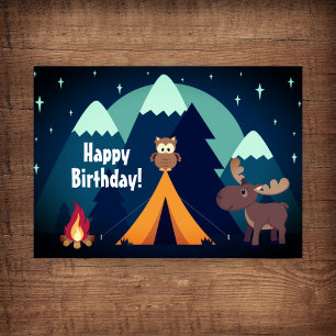 Carte Camping, Tente, Animaux de la forêt Montagne Anniv