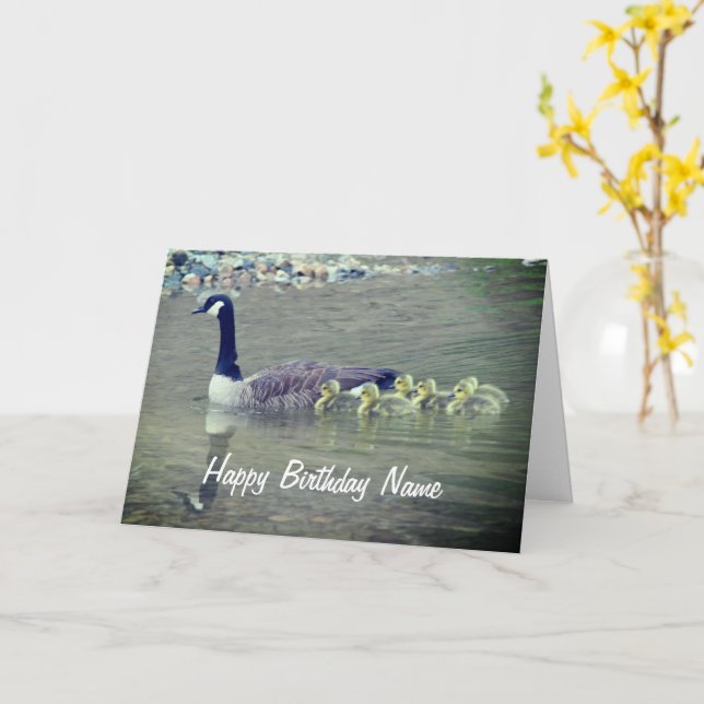 Carte Canada Goose Mom Babies personnalisées Anniversair (Fleur jaune)