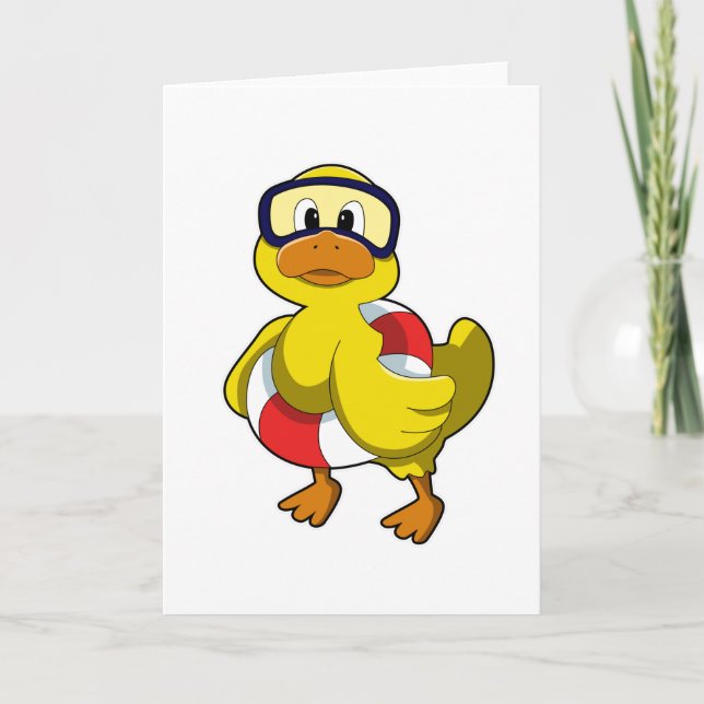 Carte Canard à la nage avec bague de natation et lunette (Devant)