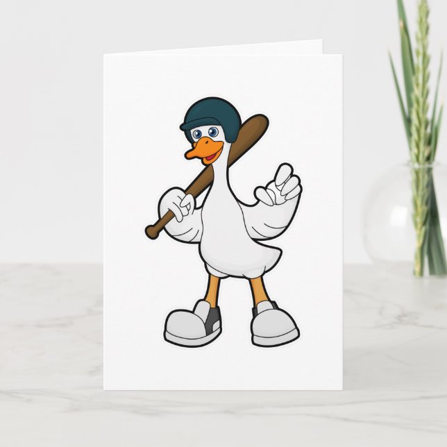 Carte Canard au baseball avec raquette de baseball et ca (Devant)