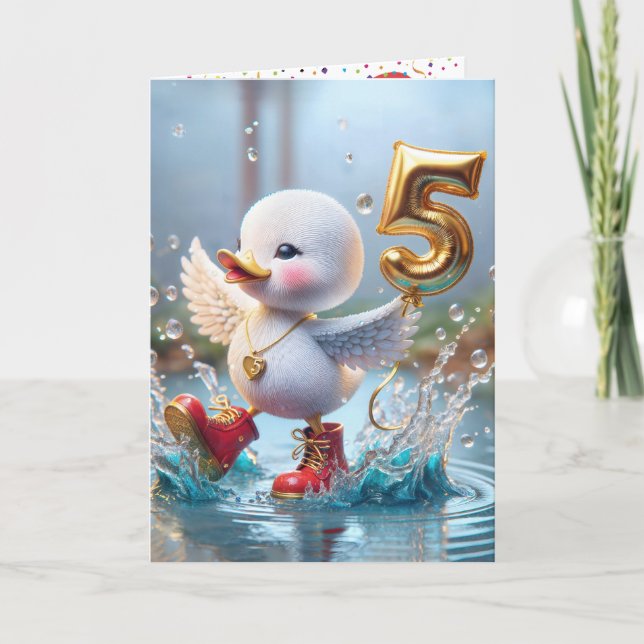 Carte Canard Avec Ballons D'Anniversaire D'Or (Devant)