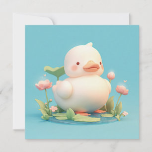 Carte Canard Blanc dans un style d'argile 3D avec fleurs