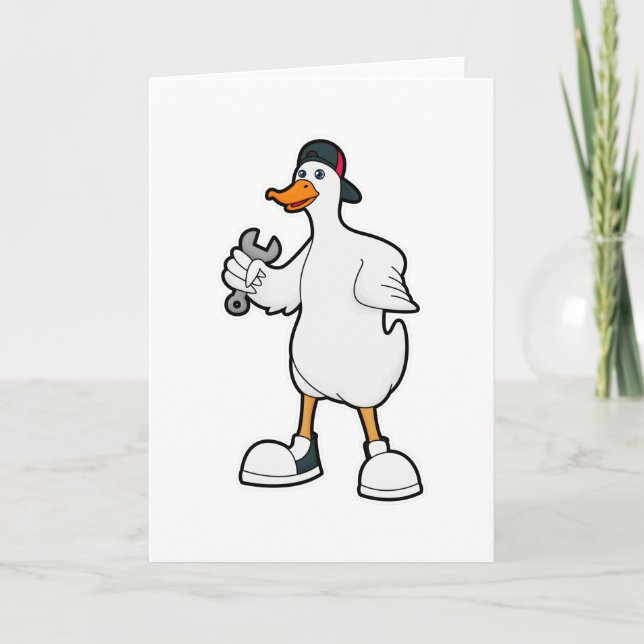 Carte Canard comme artisan avec outil et casquette (Devant)