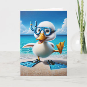 Carte Canard D'Anniversaire Avec Tuba Sur La Plage