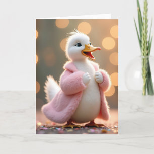 Carte Canard d'anniversaire portant un manteau de fourru