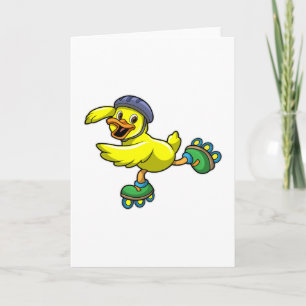 Carte Canard en patineur avec patins et casque