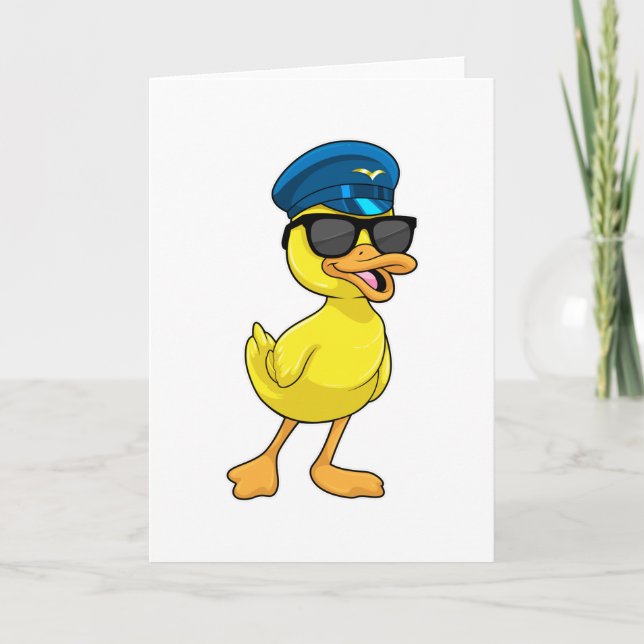 Carte Canard en tant que pilote avec chapeau de pilote (Devant)