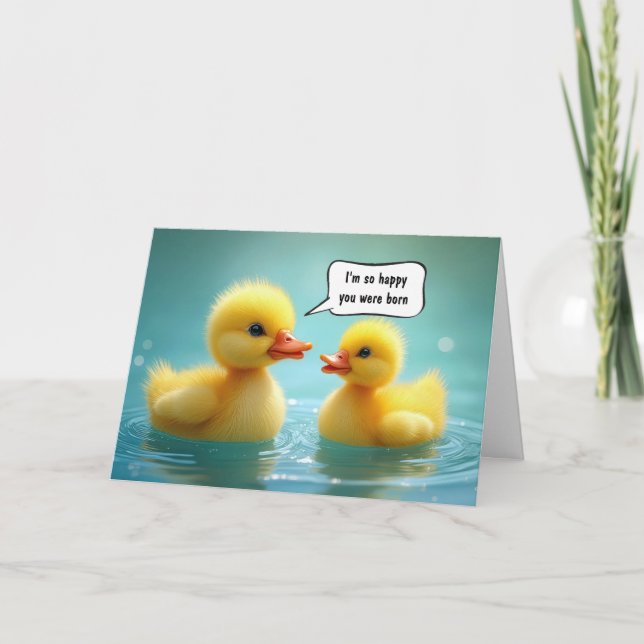 Carte Canard Jaune Avec Bulle De Voix Anniversaire (Devant)