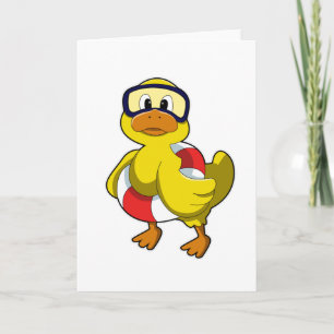 Carte Canard nageant avec bouée et lunettes de plongée