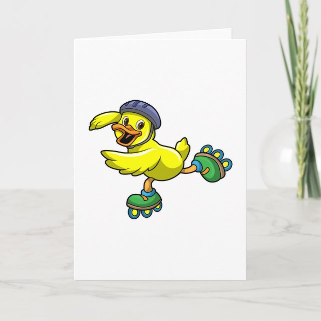 Carte Canard patineur avec patins et casque (Devant)