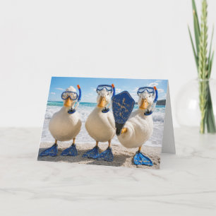 Carte Canards blancs d'anniversaire avec équipement de s