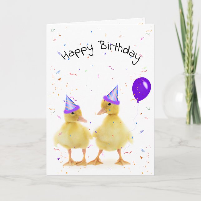 Carte Canards de fête d'anniversaire à Confetti. (Devant)
