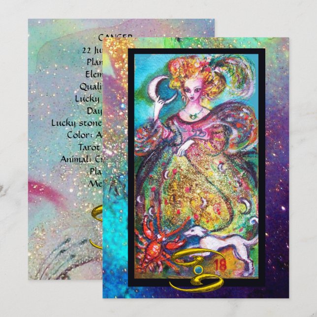 CARTE CANCER, DAME DE LUNE, ASTROLOGIE TAROTE ZODIAC ANN (Devant / Derrière)