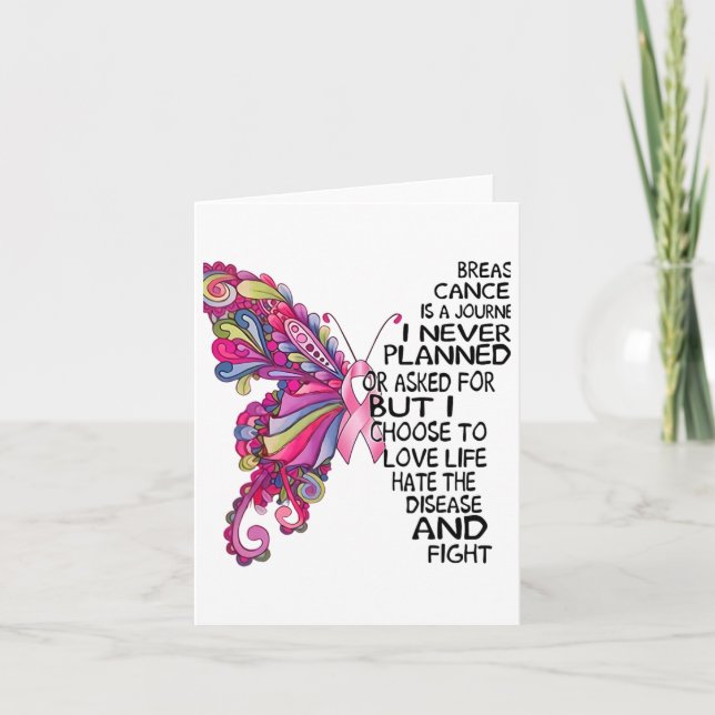 Carte Cancer du sein Papillon Forte Femme Rose Support (Devant)