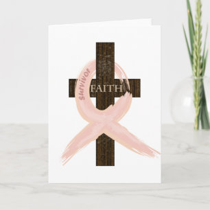 Carte Cancer du sein Survivant rose Ruban-Croix de foi