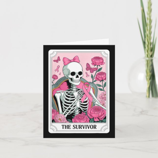 Carte Cancer du sein Survivant Squelette Tarot floral (Devant)