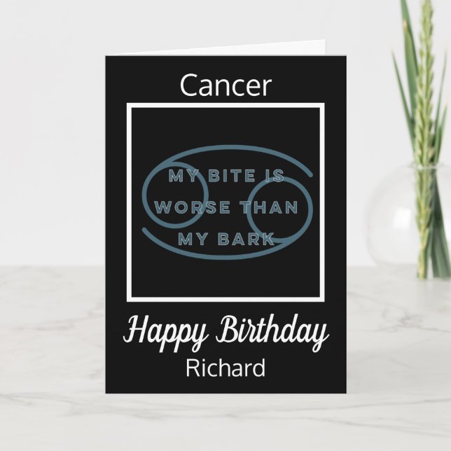 Carte Cancer Zodiac Fun Citation en noir et blanc Annive (Devant)