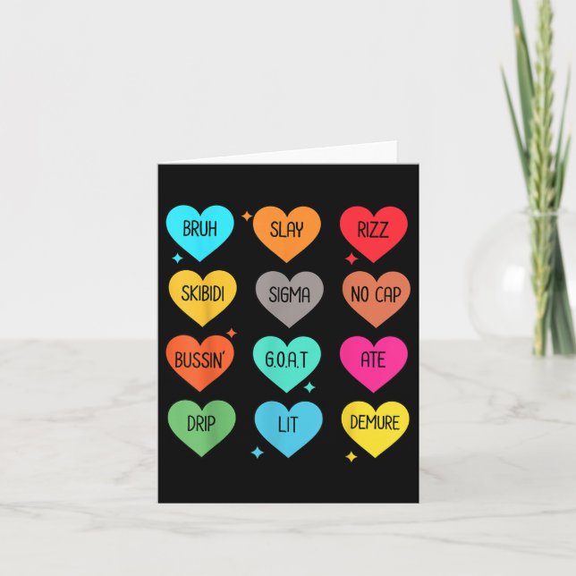 Carte Candy Heart Slang Mots Valentines Day For School, (Devant)