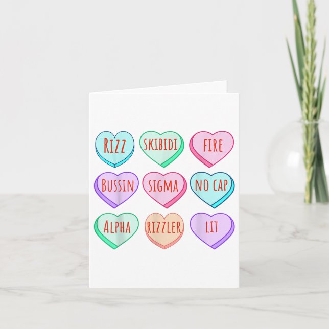 Carte Candy Heart Slang Mots Valentines Day For School, (Devant)