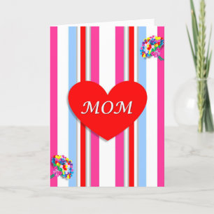 Carte Candy Stripe Red Heart Fête des mères