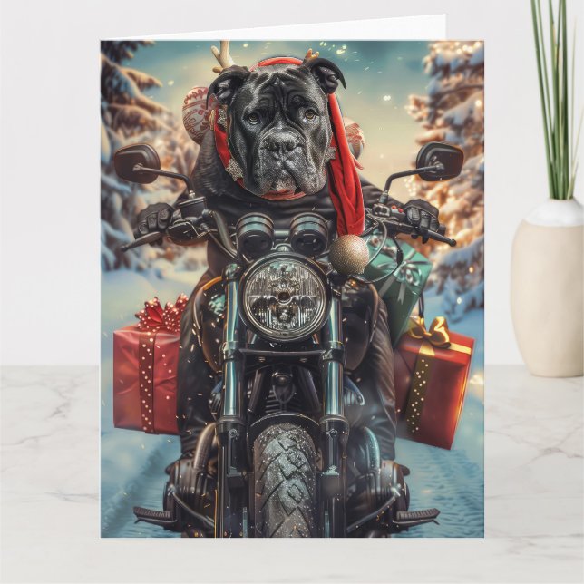 Carte Cane Corso Chien équitation Moto Noël (Devant)