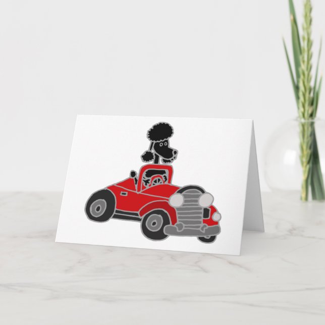 Carte Caniche noir conduisant la voiture convertible (Devant)