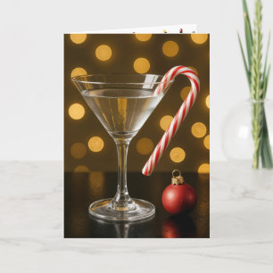 Carte Canne de Noël sur un verre à Martini