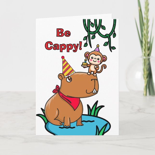 Carte Cappy Birthday Cute Capybara et Monkey (Devant)
