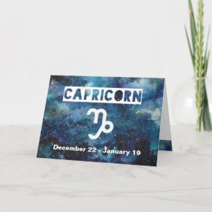 Carte Capricorne Bleu Aquarelle Galaxy Anniversaire