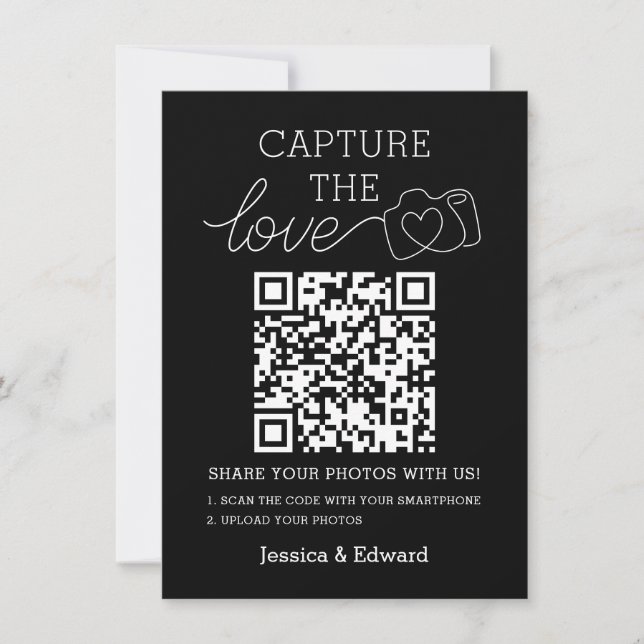Carte Capturez L'Amour Qr Code Black Chic Mariage modern (Devant)