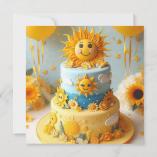 CARTE CARACTÈRES DE SOLEIL DÉCORÉS GÂTEAU D'ANNIVERSAIRE