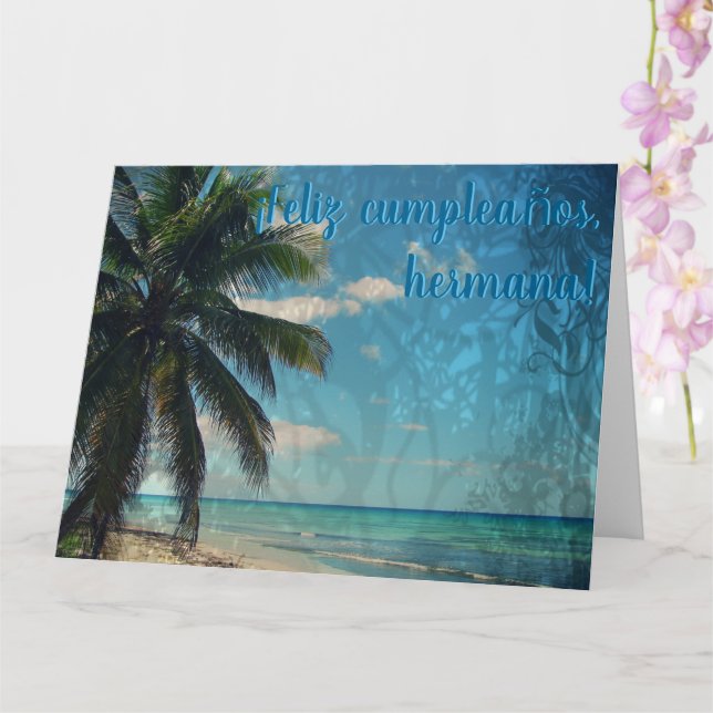 Carte Caraïbes Bleu Feliz Cumpleanos Hermana Anniversair (Orchidée)