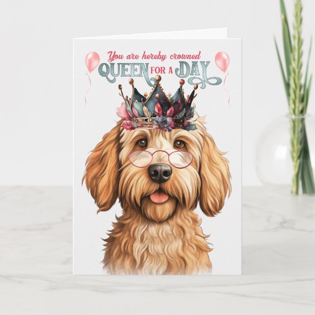 Carte Caramel Labradoodle Queen pour une journée Anniver (Devant)