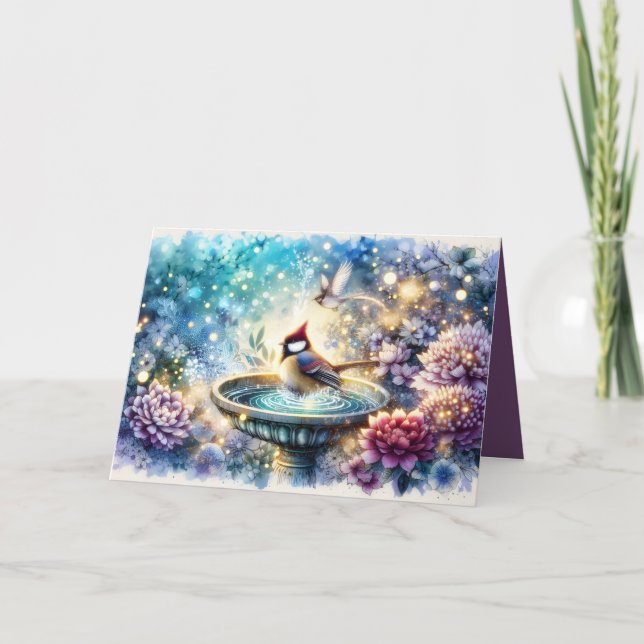 Carte Cardinal at Birdbath Dreamy Garden Ar (Devant)