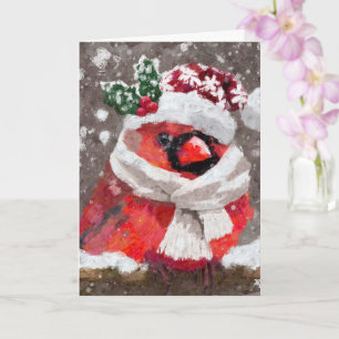 Carte Cardinal Bird Scarf & Casquette en Noël de neige